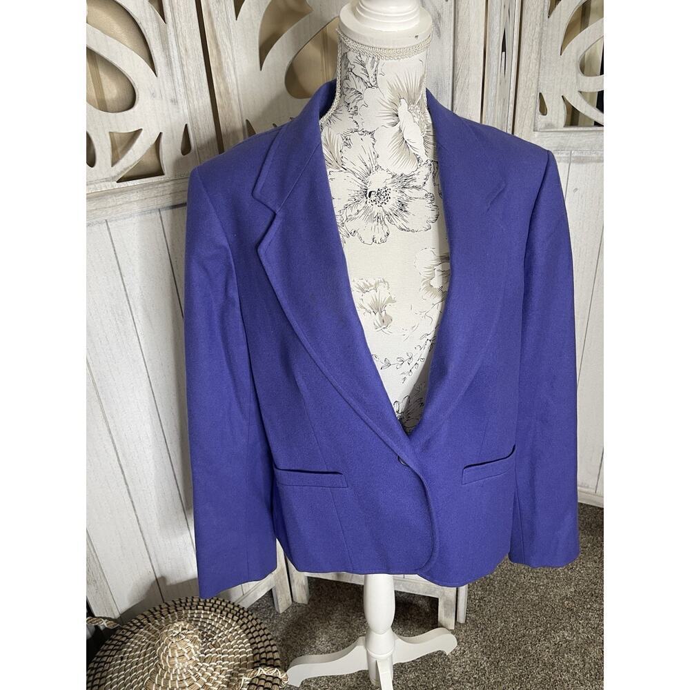 Vintage Pendleton Blazer Size 16 Blue Purple 100% Virgin Wool One Button USA
